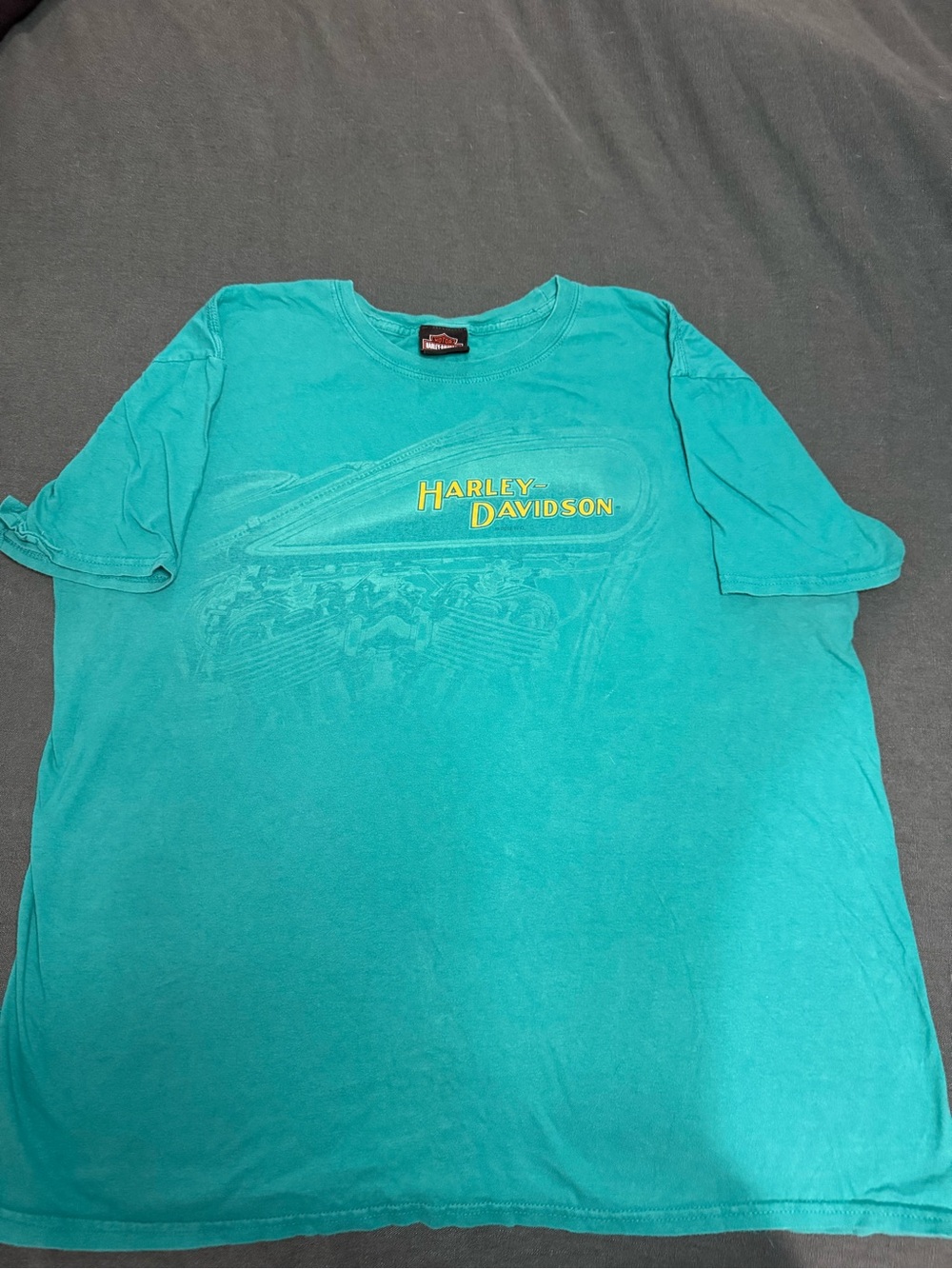 Harley-Davidson Teal Tee with Yellow and White Logo Patch